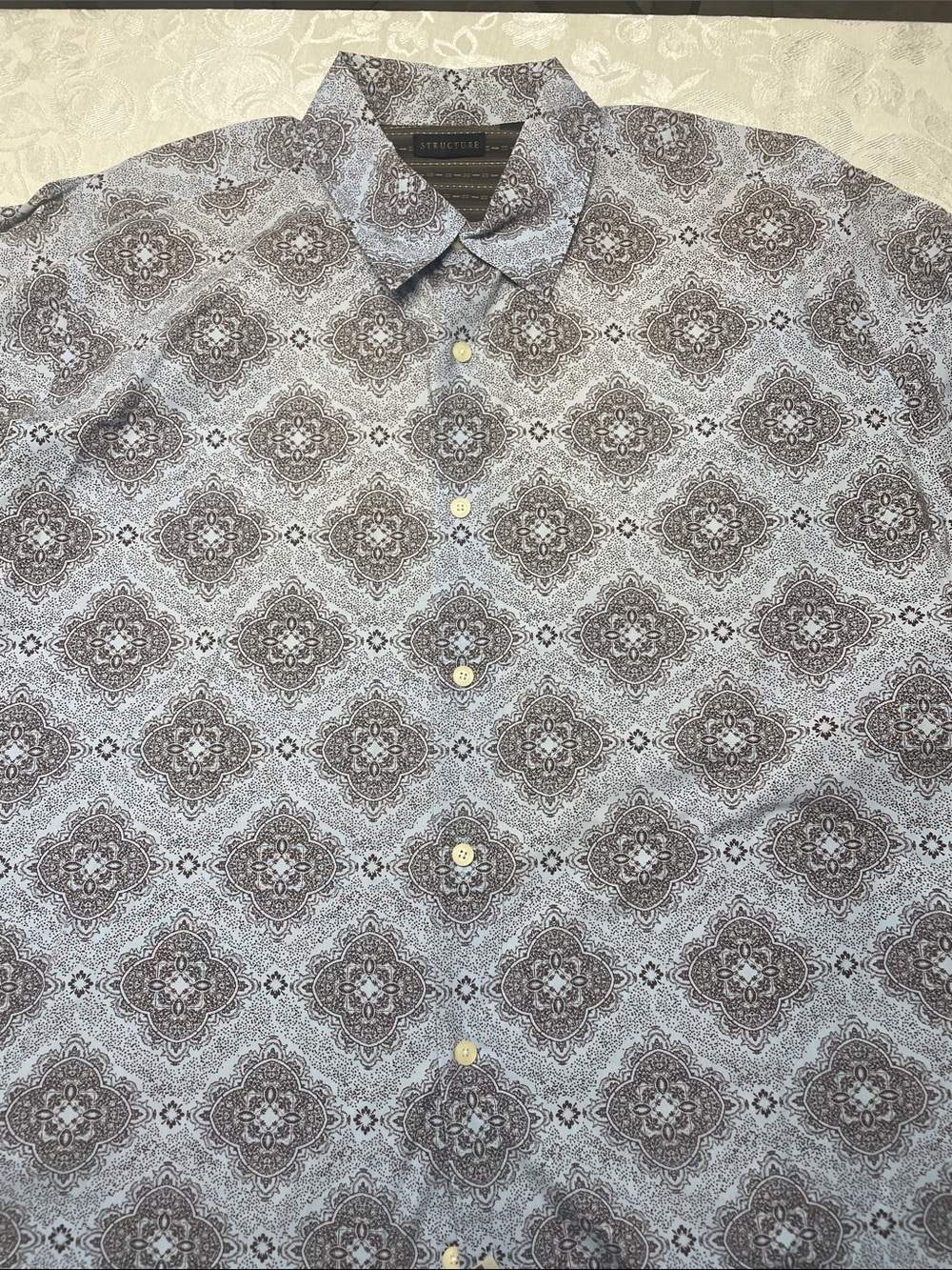 Structure Shirt Mens Blue brown Geometric Print Long Sleeve Button Up Large